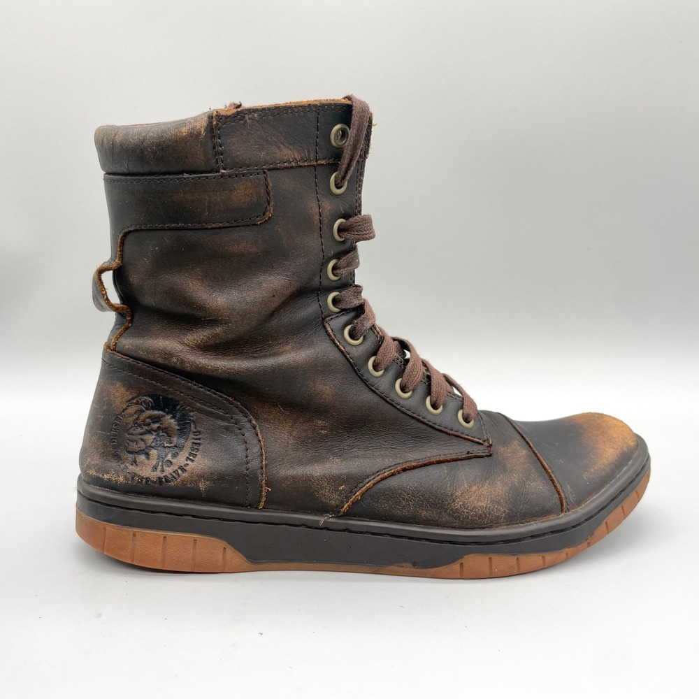 Diesel Tatradium Basket Butch Zip Boots Mens 9 Brown Distressed Leather Hipster
